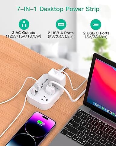 Mifaso Dorm Room Essentials Power Strip - Flat Extension Cord with Multiple Outlets, 5Ft Ultra Cord with 4 USB Ports, Non Surge Protector for Cruise Ship Travel, Desktop Charging Station - Image 2