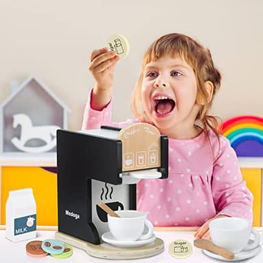 Play Kitchen Accessories Kids Wooden Coffee Maker Toy Espresso Machine Toddler Toy Kitchen Sets for Girls and Boys (Coffee Maker) (Black) - Image 2