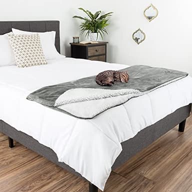 Waterproof Pet Blanket - 50x60-Inch Reversible Sherpa Fleece Throw Protects Couches, Cars, and Beds from Spills, Stains, and Fur by PETMAKER (Gray) - Image 4