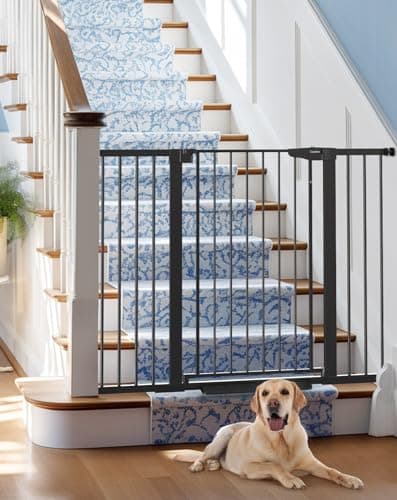 Cumbor 36" Extra Tall 29.7-51.5" Wide Baby Gate, Safety Dog Gate for Stairs, Easy Walk Thru Auto Close Pet Gates for The House, Doorways, Child Gate Includes 4 Wall Cups, Black - Image 1