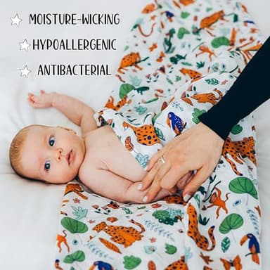 Muslin Swaddle Blankets for Newborn Baby, Buttery Soft and Breathable Receiving Blanket Bamboo Rayon and Cotton Blend, Large Size 47 x 47 Inch, 2 Pack of Green and Jungle Animals - Image 3