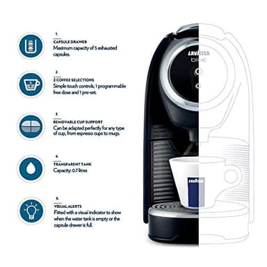 Lavazza BLUE Classy Mini Single Serve Espresso Coffee Machine LB 300, 5.3" x 13" x 10.2" 2 Coffee selections: simple touch controls, 1 programmable free dose and 1 pre-set - Image 8