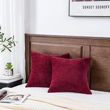 GAWAMAY Decorative Square Throw Pillow Covers 20"x20" Inch Set of 2, Super Soft Chenille Pillows Farmhouse Fall Pillowcase for Living Room Bedroom Sofa Couch Cushion Cover Burgundy Red 50x50cm - Image 5