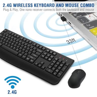 Wireless Keyboard and Mouse Combo, EDJO 2.4G Full-Sized Ergonomic Computer Keyboard with Wrist Rest and 3 Level DPI Adjustable Wireless Mouse for Windows, Mac OS Desktop/Laptop/PC - Image 3