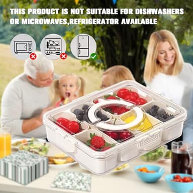 KocelFir Snack Box Container, Divided Serving Tray with Lid and Handle Snackle Box Container, Snack Organizer for Adults Fruit, Veggie, Perfect for Party, Entertaining - Image 4