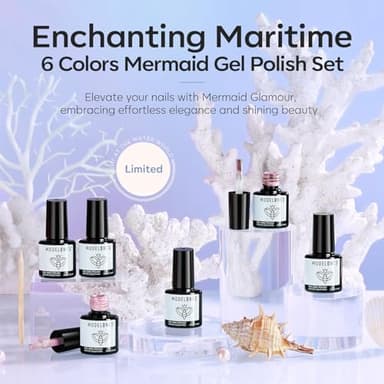 modelones Pearl Gel Nail Polish Set, 6 Colors Aurora Iridescent Shimmer White Pink Purple Mermaid Nail Drawing Glitter Gel Polish Soak Off Led Swirl Shell Thread Effect with Dotting Pen DIY Mani Gift - Image 5