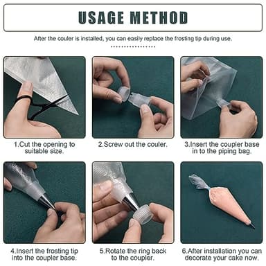 Piping Bags and Tips Set, Cakes Decorating Supplies Kit with 100pcs 12 Inch Pastry Bags, 16 Piping Tips, 3 Cake Scraper, 2 Couplers, 2 Bag Ties, Simple and Convenient Baking Supplies Set - Image 6