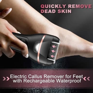 Electric Callus Remover for Feet, Rechargeable Portable Electronic Foot File Pedicure Kit, Waterproof Foot Scrubber File, Professional Pedicure Tools, Foot Care for Dead Skin Ideal Gift, 3 Rollers - Image 2