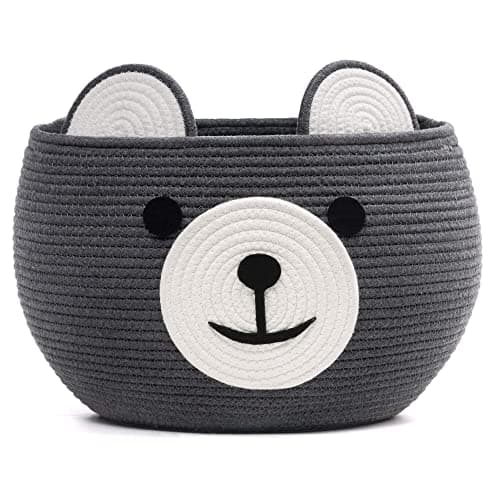 CherryNow Cotton Rope Baby Cute Storage Basket for Organizing, Toy Woven Rope Bear Basket for Kids, Empty Gift Baskets with Handles, Grey, 15.7" D x 10.5" H - Image 1