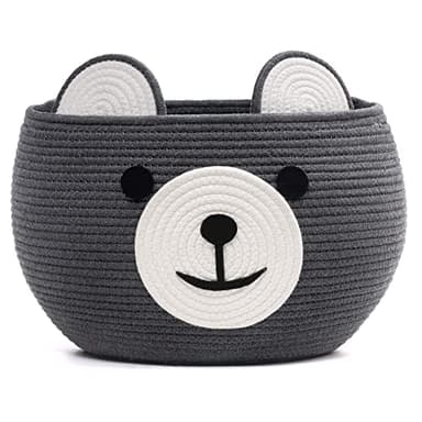CherryNow Cotton Rope Baby Cute Storage Basket for Organizing, Toy Woven Rope Bear Basket for Kids, Empty Gift Baskets with Handles, Grey, 15.7" D x 10.5" H - Image 1