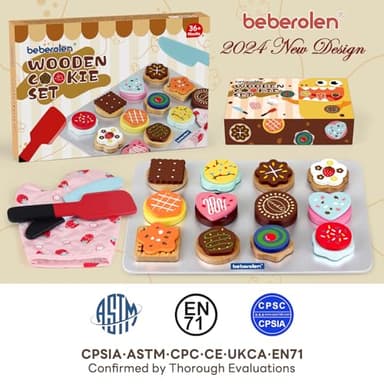 Wooden Cookie Play Food Set for Kids Kitchen Accessories Food Toys for Toddlers 1-3 Pretend Play Slice and Bake Gift for 3 4 5 Years Old Girls and Boys Toddler Learning Toys - Image 9