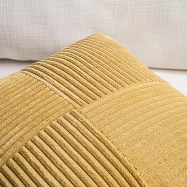 Fancy Homi 2 Packs Mustard Yellow Decorative Throw Pillow Covers 20x20 Inch for Living Room Couch Bed Sofa, Farmhouse Boho Home Decor, Soft Corss Corduroy Patchwork Accent Square Cushion Case 50x50 cm - Image 3
