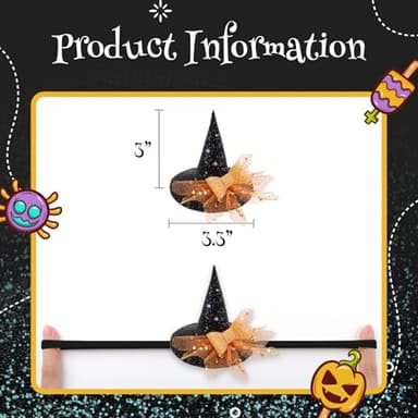 YanJie Halloween Headband for Infants Mini Witches Hat Glitter Nylon Headbands 3'' Witch Hats with Orange Baby Bow Stretchy Head Band for Baby Girls - Image 4