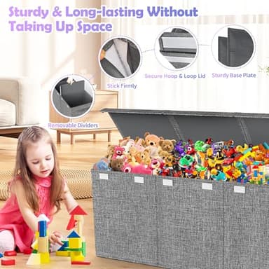 Mabahoo Extra Large Toy Box Chest with Lids, Collapsible Sturdy Kids Toy Storage Organizer Boxes for Boys Girls, 40"x14"x16", Toybox Storage Bins Basket for Living Room, Bedroom, Nursery, Gray - Image 4