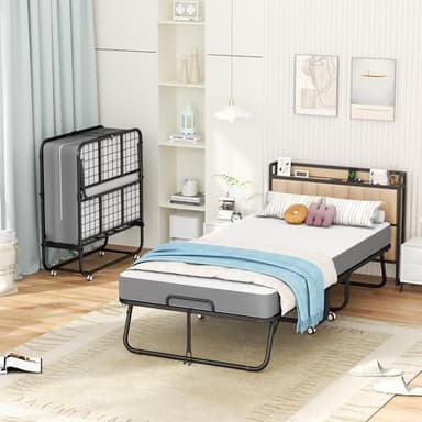 INTERGREAT Folding Bed, 75" x 31"Cot Size Portable Folding Beds for Adults, Metal Foldable Bed on Wheels for Guest, Space Saving Roll Away Beds for Easy Storage - Image 2