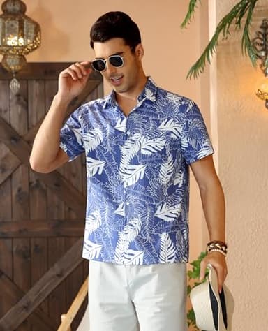DEMEANOR Hawaiian Shirt for Men Short Sleeve Floral Button Down Shirt Tropical Hawaiian Shirts Casual Linen Shirts Beach - Image 3