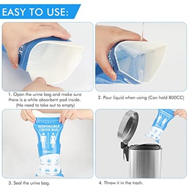 DIBBATU Disposable Urine Bag,12 PCS 800ML for Travel, Emergency Portable Pee Bag and Vomit Bags, Unisex Urinal Bag as Toilet Bag Suitable for Camping, Traffic Jams Pregnant, Patient, Kids - Image 6