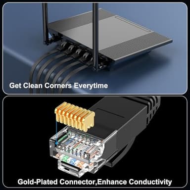 Cat 6 Ethernet Cable 100 ft, Indoor&Outdoor, High Speed 10Gbps Internet Network, Pure Copper Flat Ethernet Patch Cable Long, Computer LAN Cable with Clips & Straps for Router, Modem, PS4/5, Black - Image 5