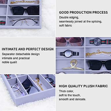 STYLIFING Sunglasses Organizer Tray, 8 Grids Eyeglasses Watch Holder Display Storage Case for Women Men - Gray - Image 5