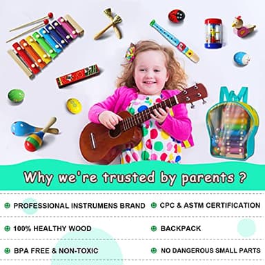 LOOIKOOS Toddler Musical Instruments,Wooden Percussion Instruments Toy for Kids Baby Preschool Educational Musical Toys Set for Boys and Girls with Storage Bag - Image 4