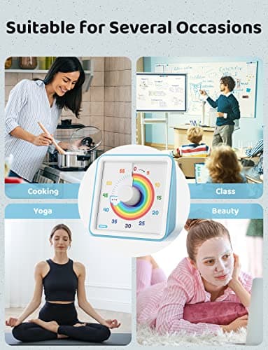 LIORQUE 60 Minute Visual Timer for Kids, Visual Countdown Timer for Classroom Office Kitchen with 'Rainbow' Pattern Design, Pomodoro Timer with Silent Operation (Batteries Included) - Image 7