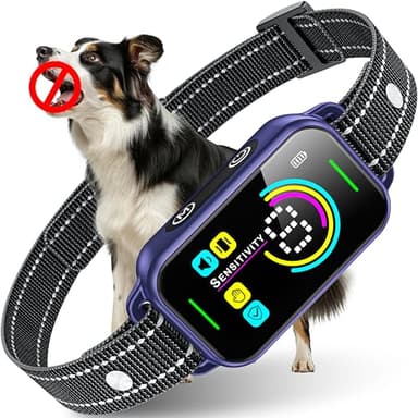 DINJOO Bark Collar, Dog Bark Collar for Large Medium Small Dogs,Smart Bark Collar,Rechargeable Anti Barking Training Collar with 8 Adjustable Sensitivity,Bark Collar with Beep (Purple) - Image 1