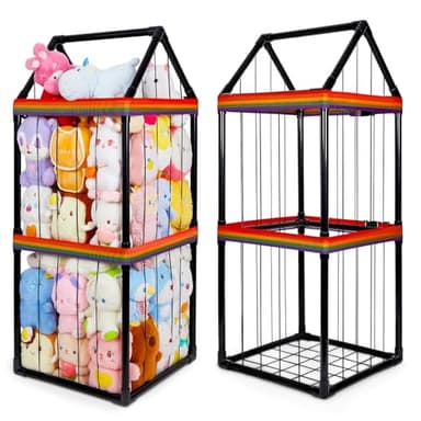 Basumee Stuffed Animals Storage Zoo Kids Plushies Storage Stuffed Animals Holder with Two Rainbow Straps PVC Tube Stuffy Toy Storage Organizer for Girls Boys Nursery Playroom Room Bedrooms, Black - Image 1