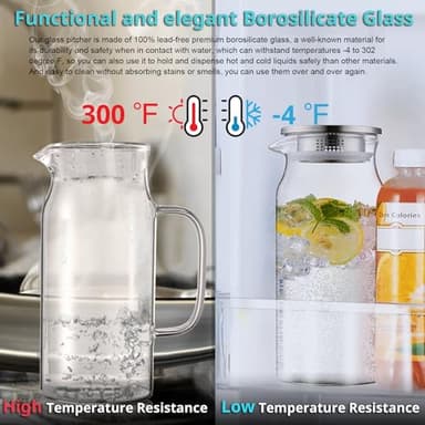Bivvclaz 2 Liter 68 oz Glass Pitcher with Lid and Handle, Glass Carafe for Hot/Cold Water, Large Iced Tea Pitcher for Coffee, Juice and Homemade Beverage - Image 5