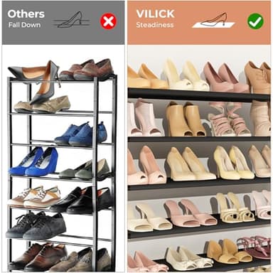VILICK 11 Tiers Tall Wide Shoe Rack 55 Pairs Large Capacity Sturdy Durable Shoe Rack for Closet Metal Shoe Organizer Shelf with Two Hooks Space Saving for Entryway Black - Image 6