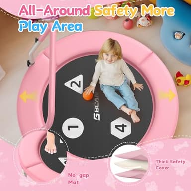 BCAN 36'' Toddler Trampoline, ASTM Certified-Foldable Mini Trampolines for Kids Ages 1-6, Adjustable Handle, Safety Pad & Foldable Legs, Baby Trampoline Indoor/Garden, Gift for Boy and Girl, Pink - Image 4