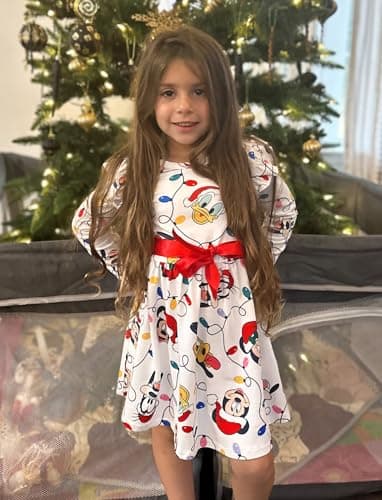 Disney Minnie Mouse Mickey Mouse Toddler Girl Dress Christmas Full Print Bow Tie Long-Sleeve Tutu Dresses Christmas Birthday Gift Red White 2T - Image 6