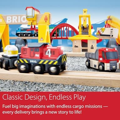 BRIO World Cargo Railway Deluxe - Wooden Track Train Set - Battery-Powered Engine, 3 Cranes, Bridge, Truck - Kids Ages 3+ - Compatible with All BRIO Sets - FSC Certified Wood - 54-Pieces - Image 5