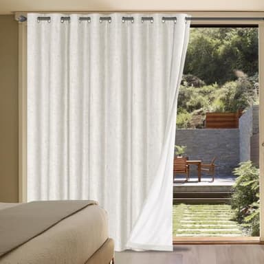 H.VERSAILTEX Sliding Door Curtains, Linen 100% Blackout Curtains Durable Thick Textured Linen Look Patio Door Curtain Anti Rust Grommet Extra Wide Window Drapes, W100 x L96 inch- Ivory - Image 1