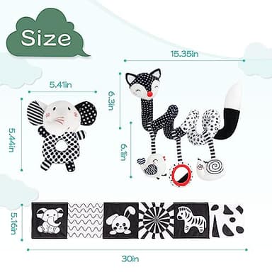 AJsupojouet High Contrast Black and White Baby Toys 3-Piece Newborn Essentials Set with Hanging Toys,Rattle Crib Mobile,baby Book & Car Seat Stroller Toys for 0-3-6-12 Months Infant Development - Image 2