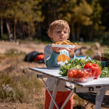 PORTAL Outdoor Folding Portable Picnic Camping Table with Adjustable Height Aluminum Roll Up Table Top Mesh Layer, Silver - Image 2