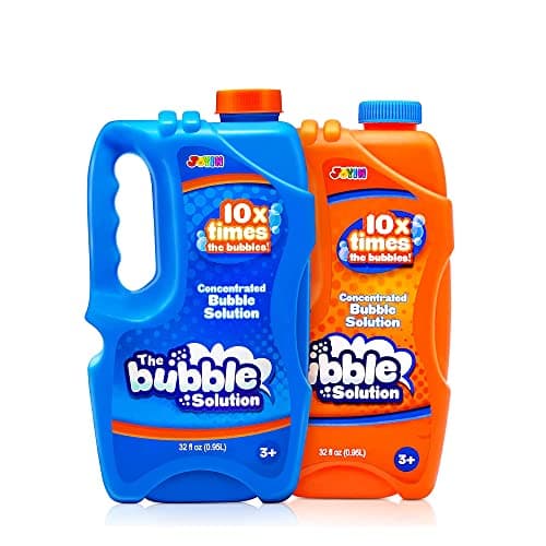 JOYIN 2 Bottles Bubbles Refill Solutions 64 oz (up to 5 Gallon), Concentrated Solution for Bubble Machine, Gun, Wand Refill Fluid Summer, Easter Toys(Orange+Blue) - Image 1