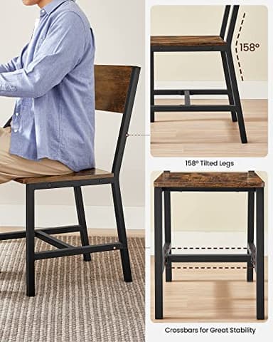 VASAGLE Dining Chair Set of 4, Rustic Wood Chairs with Metal Steel Frame, Easy to Assemble, Comfortable Seat, Modern Farmhouse Chair for Kitchen, Bedroom, Living Room, Rustic Brown and Ink Black - Image 5