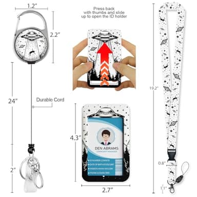 Piefly Lanyards for Id Badges, Badge Holder with Retractable Badge Reel Clip, Art UFO Night Work Card Name Tag Keychain Lanyard Vertical ID Card Protector for Women Nurse Doctor Teacher Student - Image 5