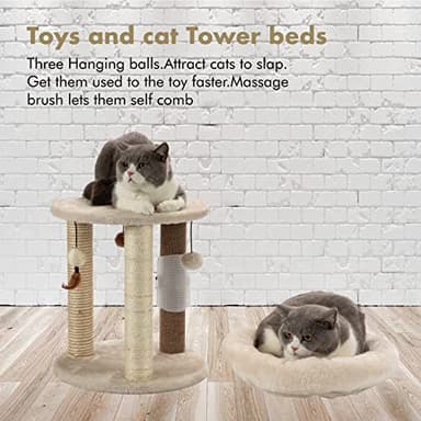 MECOOL 4in1 Small Cat Tree,Scratching Post with Tower Soft Bed, Sisal Carpet Jute Posts with Three Hanging Ball Toys and Massage Brush for Indoor Cats and Kittens - Image 7
