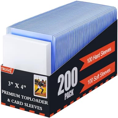 TRUGQ 200 Card Sleeves Toploads for Cards,3" x 4" Baseball Card Protectors,Premium Standard Size Trading Hard Plastic Card Holder for Sports Football Cards(100 Hard Protectors +100 Soft Sleeves) - Image 1