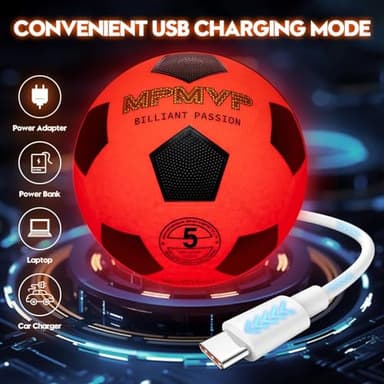 HITEGY Rechargeable Glow in The Dark Soccer Ball - USB Charging, Official Size 5, Light Up with Every Kick, Includes Pump, Ball Bag & Charging Cable - Rechargeable Light Up Soccer Ball - Orange - Image 2