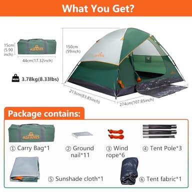 ASFANES 4 Person Waterproof Tents for Camping Easy Setup Outdoor Portable Backyard Camping Tents Suitable for Car, Backpacking, Hiking, Picnic or Fishing, Army Green - Image 8