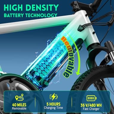 TST Electric Bike for Adults, with 750 W(Peak) Motor, Speed Can Reach 25 mph, 36V/300WH Battery, Max Travel 40 Miles, Equipped with 26 * 1.95" Tyres, and 7-Speed Ebike(White) - Image 3