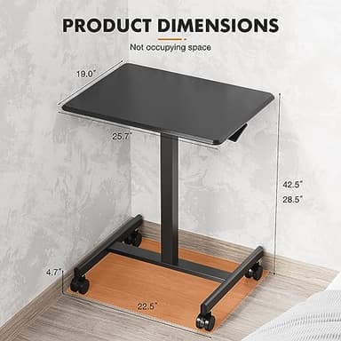 Sweetcrispy Mobile Small Standing Desk - Sit Stand Portable Rolling Laptop Desk with Lockable Wheels, Adjustable Height Computer Workstations, Modern Black - Image 3