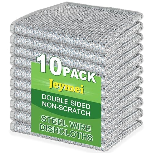 Jeymei 10pcs Non Scratch Wire Dishcloth Multipurpose Wire Dishwashing Rag for Wet and Dry,Metal Scrubbers for Cleaning Dishes,Dual-Sided Kitchen Cleaning Cloth with Mesh,Cleaning Tool for Pot, Blue - Image 1