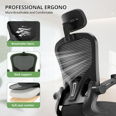 Office Chair Ergonomic Desk Chair, 330LBS Capacity, High Back Computer Chair for Long Hours Comfortable, Rolling Swivel Executive Task Chair for Home Office with Flip-up Armrests, Black - Image 6