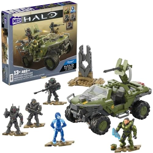 MEGA HALO the Series Vehicle Building Toys Set, FLEETCOM Warthog ATV with 469 Pieces, 5 Micro Action Figures, Poseable Articulation, Kids and Fans - Image 1