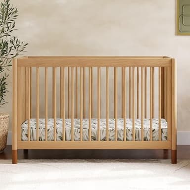 Babyletto Gelato 4-in-1 Baby Crib Convertible to Wooden Toddler Bed, Daybed & Full-Size Bed, GREENGUARD Gold Certified - Made of 100% Solid Wood, Includes Toddler Conversion Kit - Honey with Vegan Tan - Image 3