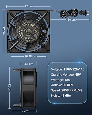 DEWENWILS 2 Pack 120V AC Fan, Waterproof Exhaust Fan 120mm, 18W 2850RPM 90CFM, DIY Cooling Fan for Refrigerator, Computer Case, Compressor Engine, Generator, UL Listed - Image 6