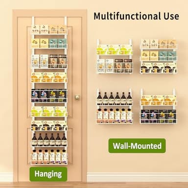 Churboro Over the Door Pantry Organizer Rack with 9 Adjustable Baskets, 9 Tiers Dual-use Hanging or Wall Mount Spice Rack Organizer, White - Image 7